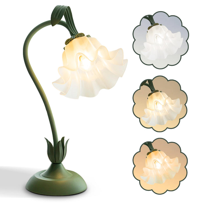 AQDZCNF Flower Table Lamp,LED Reading Light Bedside Vintage Flower Night Light,3 Colors Modes Kawaii Bedside Lamps Decor,Living Room Bedroom Room Lighting Table Lamps Home Decoration (Green)