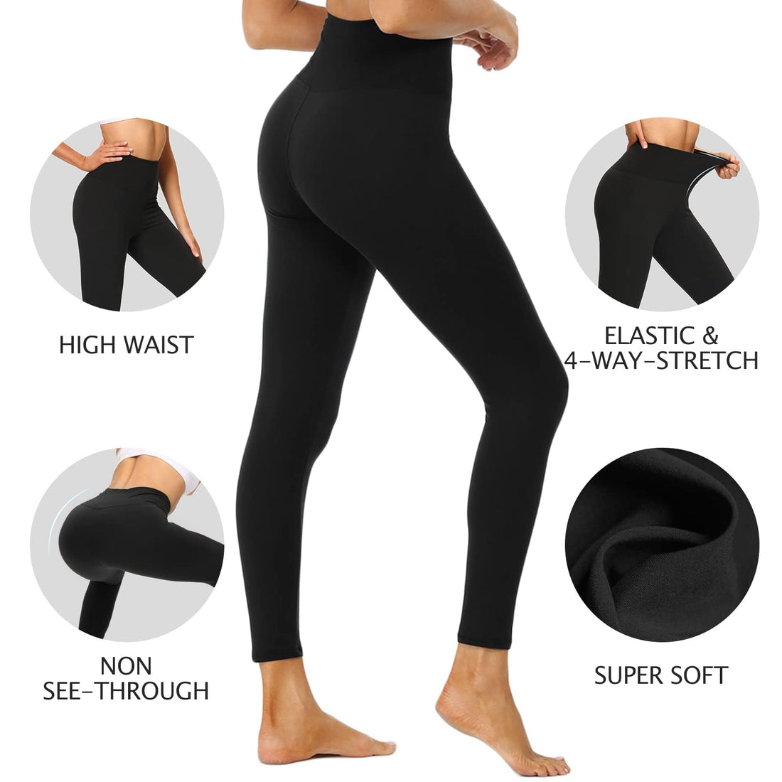 3 Pack Leggings for Women High Waisted Black Leggings Tummy Control Stretchy Pants