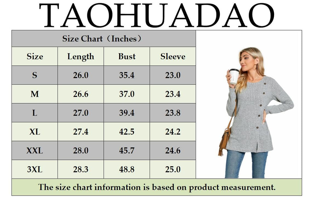 TAOHUADAO Women's Long Sleeve Jumpers Crewneck Tunic Tops with Button Sides Loose Casual Fall Sweater Shirts for Leggings L, Beige