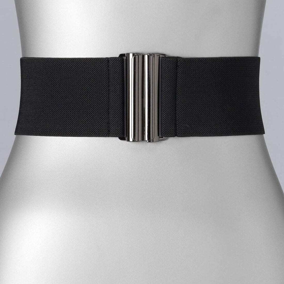 Trimming Shop Women’s Black Stretchable Wide Waist Belt Clasp Buckle Elastic Band Clip-on Cinch Trimmer Fashion Accessory for Dresses, One Piece (50mm Wide, 32" - 36")