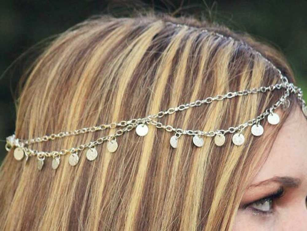 Missgrace HMetal Chain Jewelry Headband Head Hair Band Tassels Pearl