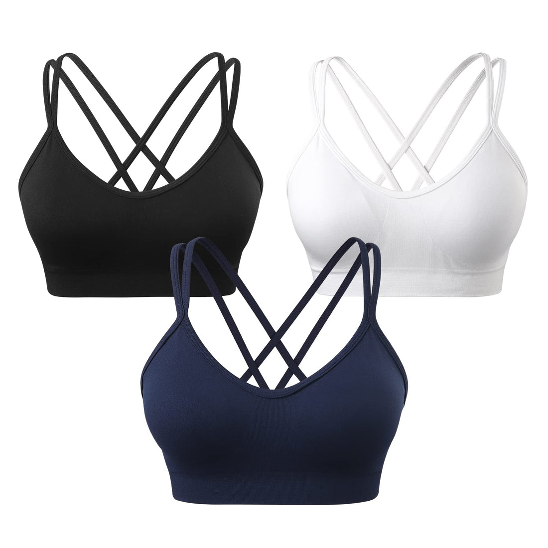 VEQKING Women's Criss Cross Back Sports Bra Medium Support Padded Strappy Yoga Bra for Workout Fitness Pack of 3