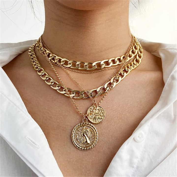 INENIMARTJ Chunky Gold Necklace for Women Gold Pirate Necklace Gold Layered Link Chain Choker Necklaces Punk 80s 90s Necklace Pirate Jewelry for Women Prom costume (A Coin)