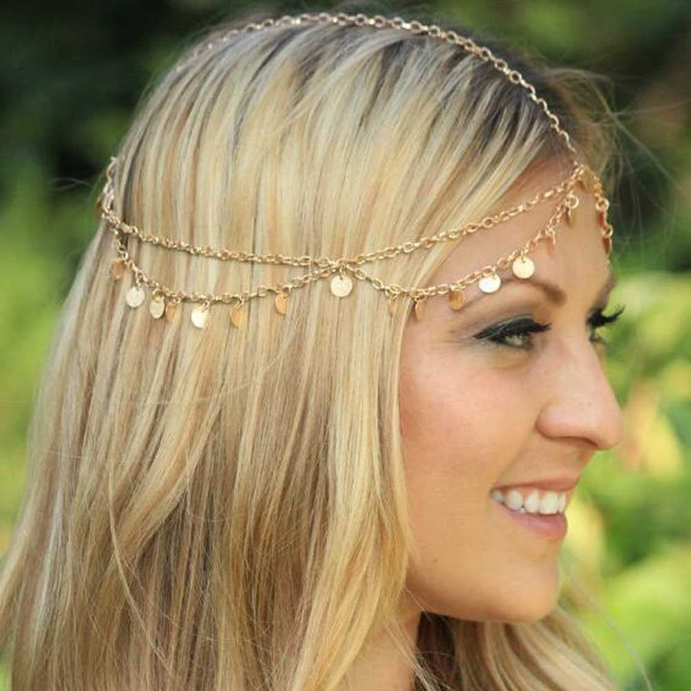 Missgrace HMetal Chain Jewelry Headband Head Hair Band Tassels Pearl