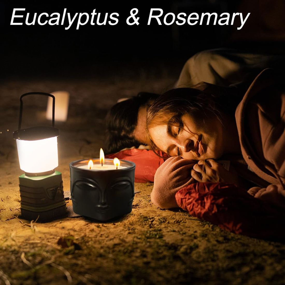 Strong Eucalyptus & Rosemary 3 Wick Black Large Candle, 20oz, Ceramic, Outdoor Scented Candles, 100% Soy, for Home Scented, Yoga, Meditation, Patio, Table Decor, Beautiful Candle Jars