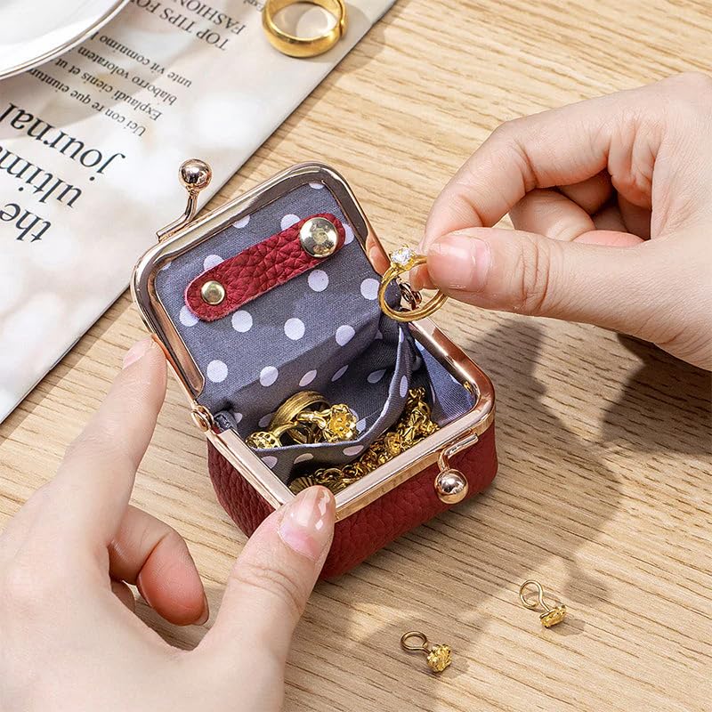 GRFFZX Mini Jewelry Case, Mini Coin Purse, Genuine Leather Mini Jewelry Box/Organizer for Women - Mini Jewelry Travel Case (#,Orange)