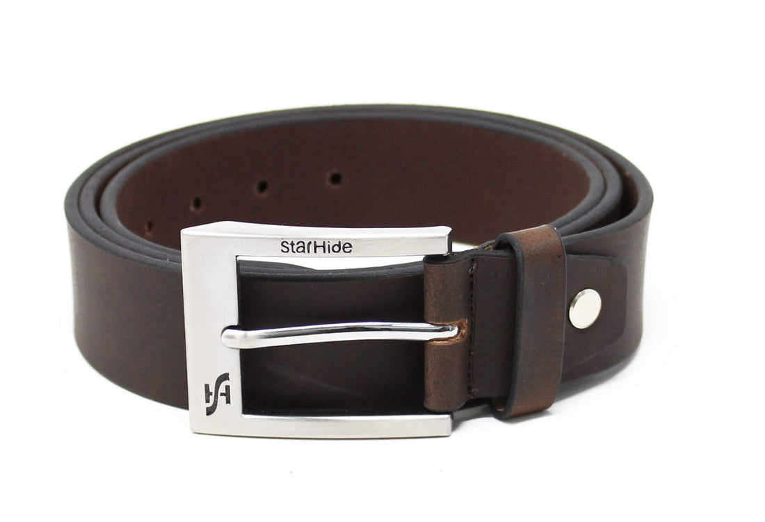 STARHIDE Men's Genuine Cowhide Leather Belt, Full Grain 1.25" Wide Belt with Classic Buckle - Handcrafted Luxury Accessory for Formal and Casual Wear - Gift Boxed - SB07 Brown, (Small 30" - 32")