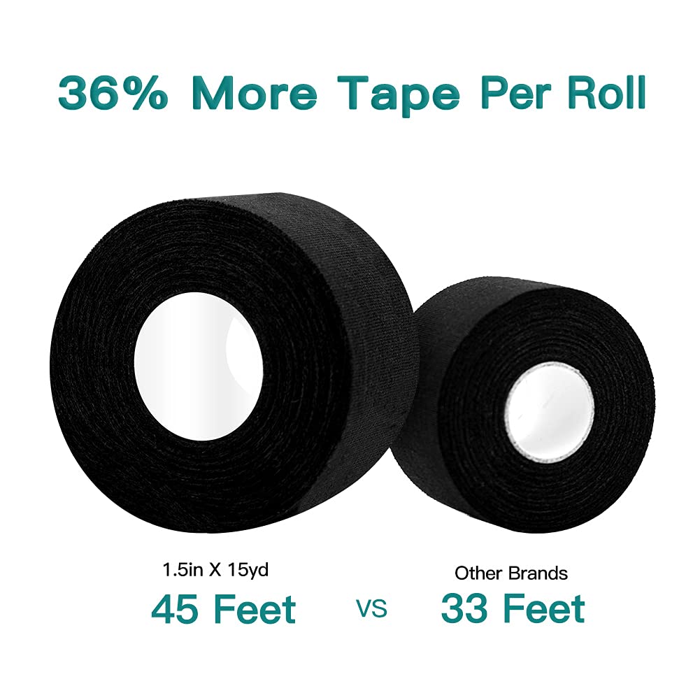 Dimora Black Athletic Tape 4-Pack - 60 Yards Strong Adhesive Sports Tape in Total, NO Sticky Residue Easy Tear, Best Sport Tape for Athletes & Fitness Enthusiasts of All Levels (1.5in X 45ft Roll)