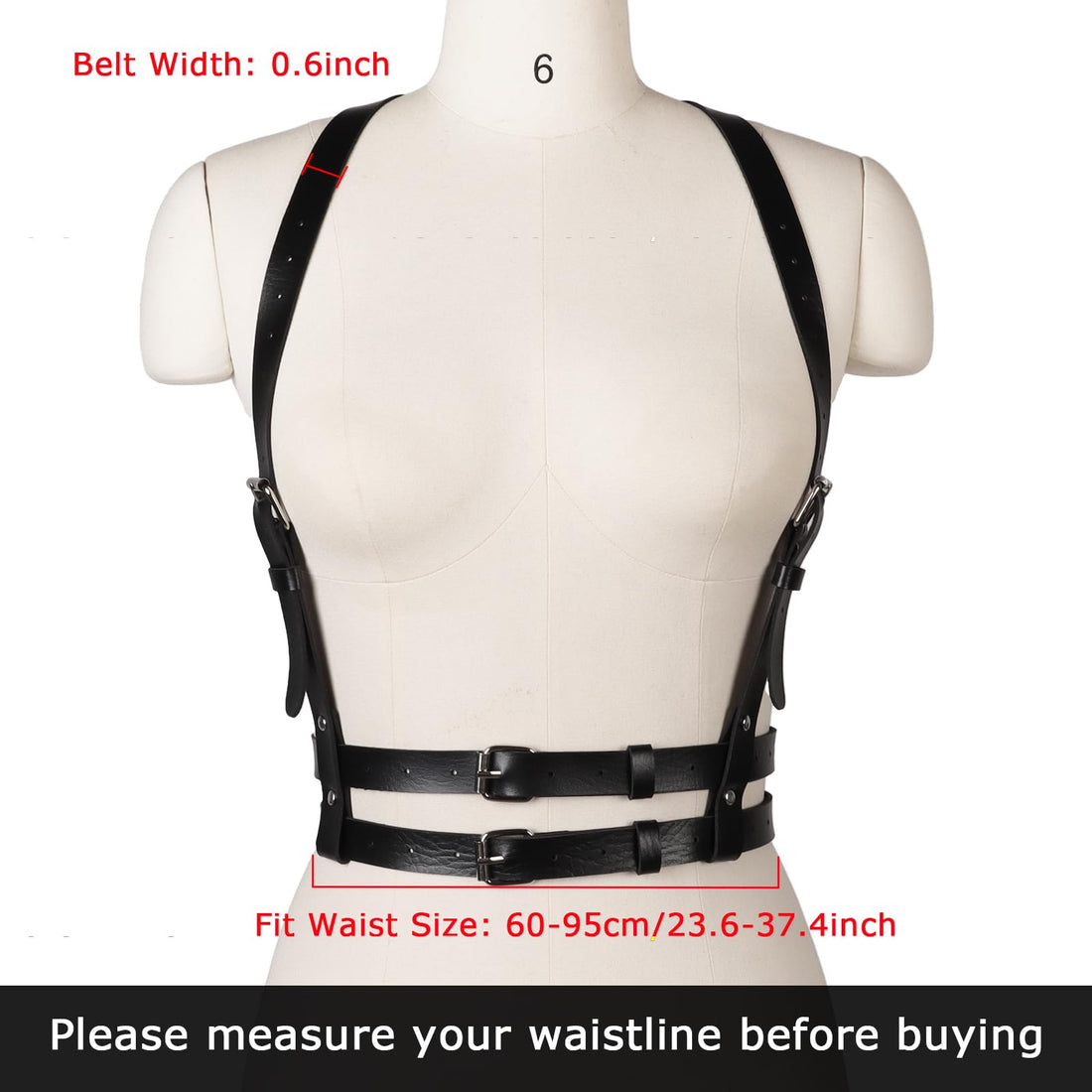 Punk Vest Belt Women Leather Body Chain Adjustable Harness with Gothic Circle Black Waist Belt for Women Girls Cosplay Sexy Ladies