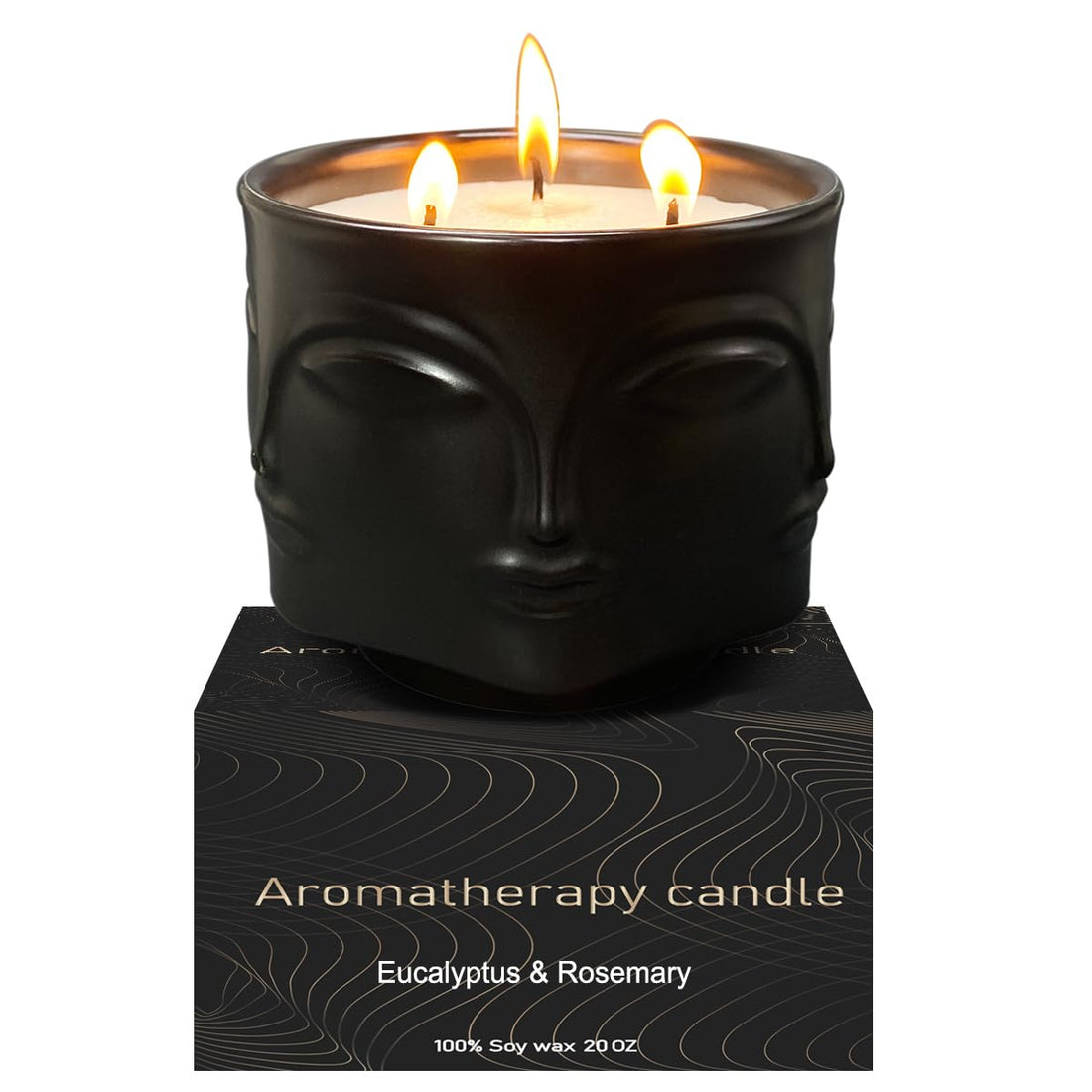 Strong Eucalyptus & Rosemary 3 Wick Black Large Candle, 20oz, Ceramic, Outdoor Scented Candles, 100% Soy, for Home Scented, Yoga, Meditation, Patio, Table Decor, Beautiful Candle Jars