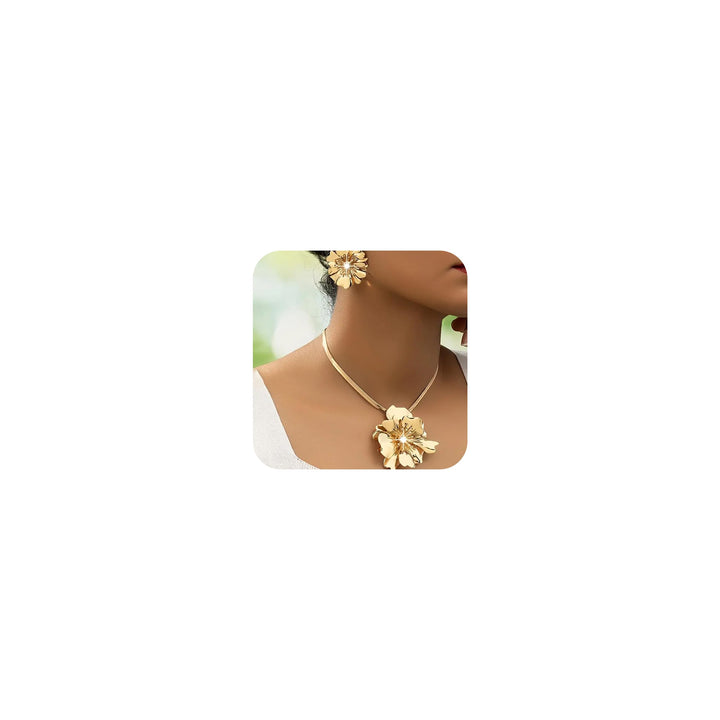 Gold Jewelry Sets for Women, Gold African Necklace and Earring Set Dainty Big Flower Statement Earrings Floral Choker Necklace Accessories Charms Prom Party Bridal Wedding Jewelry Gifts