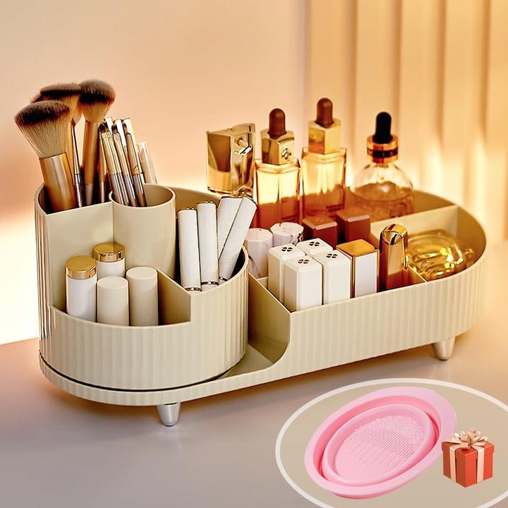 360 Rotating Makeup Organizer, Rotating Compartment 2 In 1 Cosmetic Storage