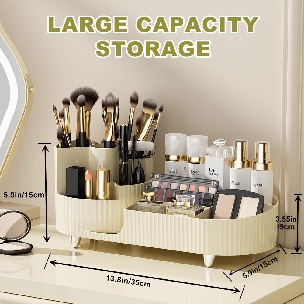 360 Rotating Makeup Organizer, Rotating Compartment 2 In 1 Cosmetic Storage