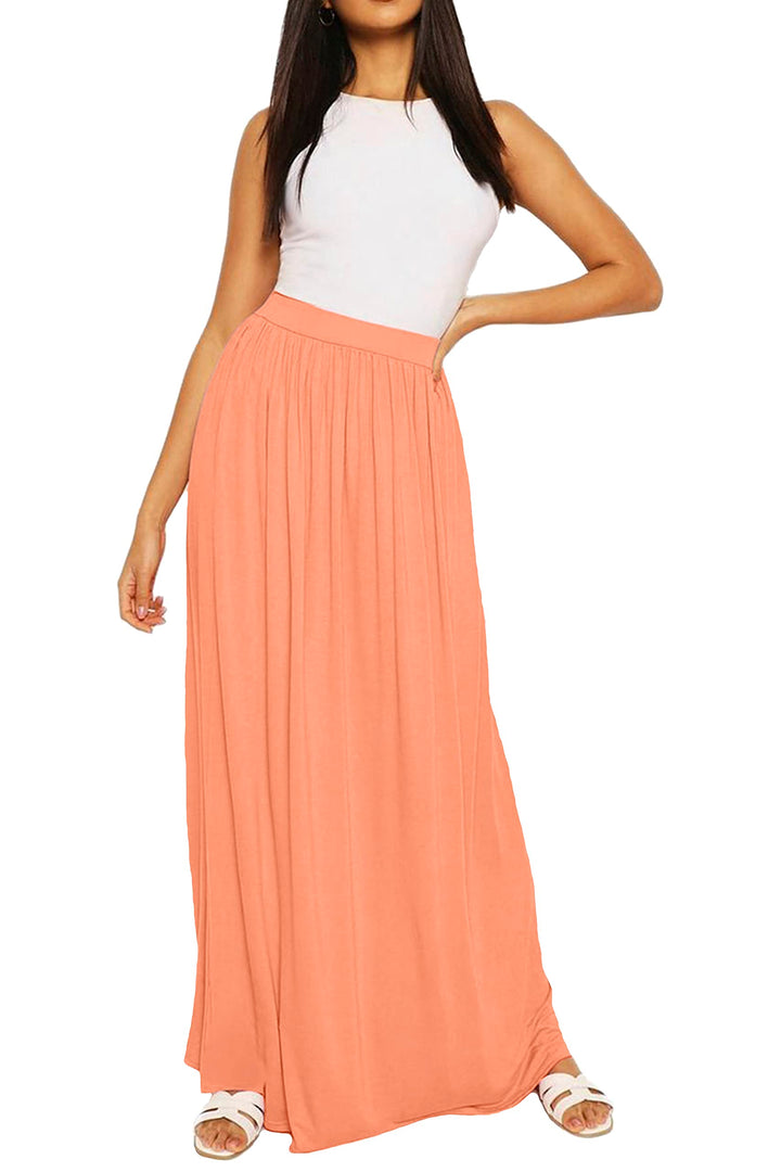 Fashion Star Womens Gypsy High Waist Franki Petite Floor Sweeping Plain Jersey Long Floaty Maxi Skirt Maxi Skirt Coral Plus Size (UK 20/22)