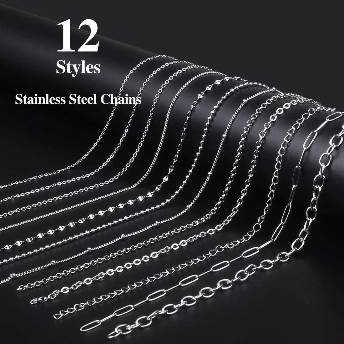 Ecoofor Necklace Chains for Jewelry Making, 95.1 Feet 12 Rolls Stainless Steel Jewelry Chains for DIY Necklace Bracelet Jewelry Making with Stainless Steel Jump Rings/Lobster Clasps/Connectors