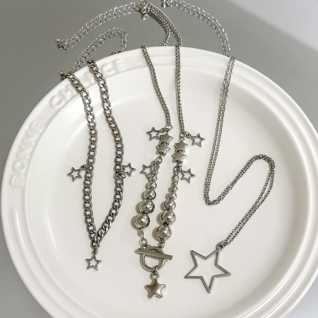 2 Pieces Silver Star Necklace Y2K Jewelry Set Grunge Necklace Kawaii Cute Necklaces Aesthetic Vintage Emo Jewelry (Silver 1)