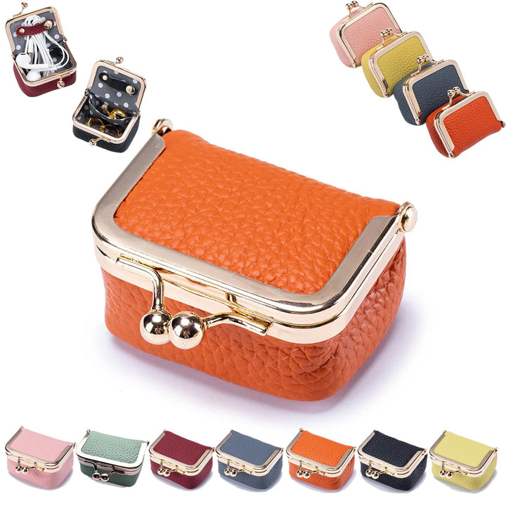 GRFFZX Mini Jewelry Case, Mini Coin Purse, Genuine Leather Mini Jewelry Box/Organizer for Women - Mini Jewelry Travel Case (#,Orange)