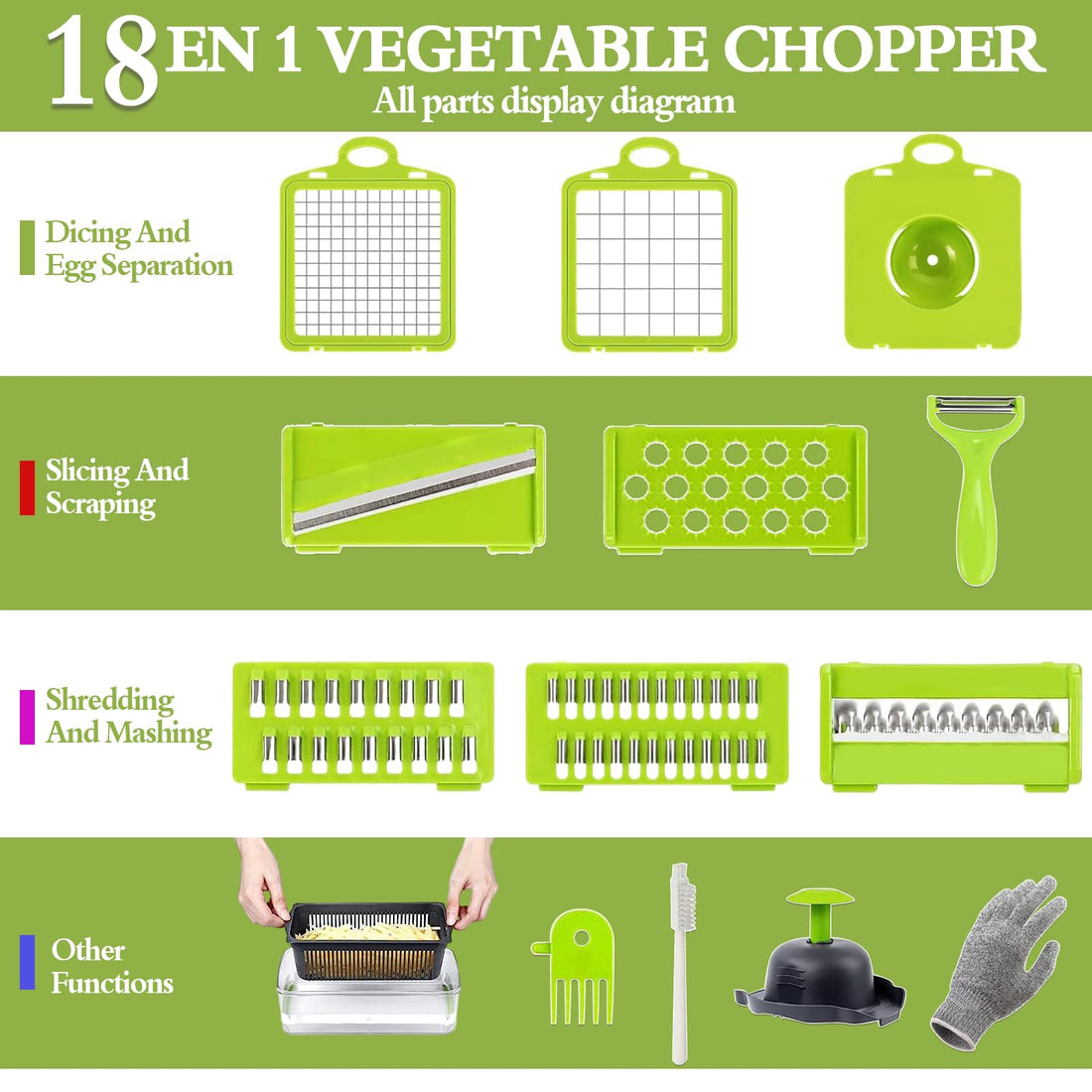 18 In 1 Vegetable Chopper, Mandoline Vegetable Slicer Multifunctional,