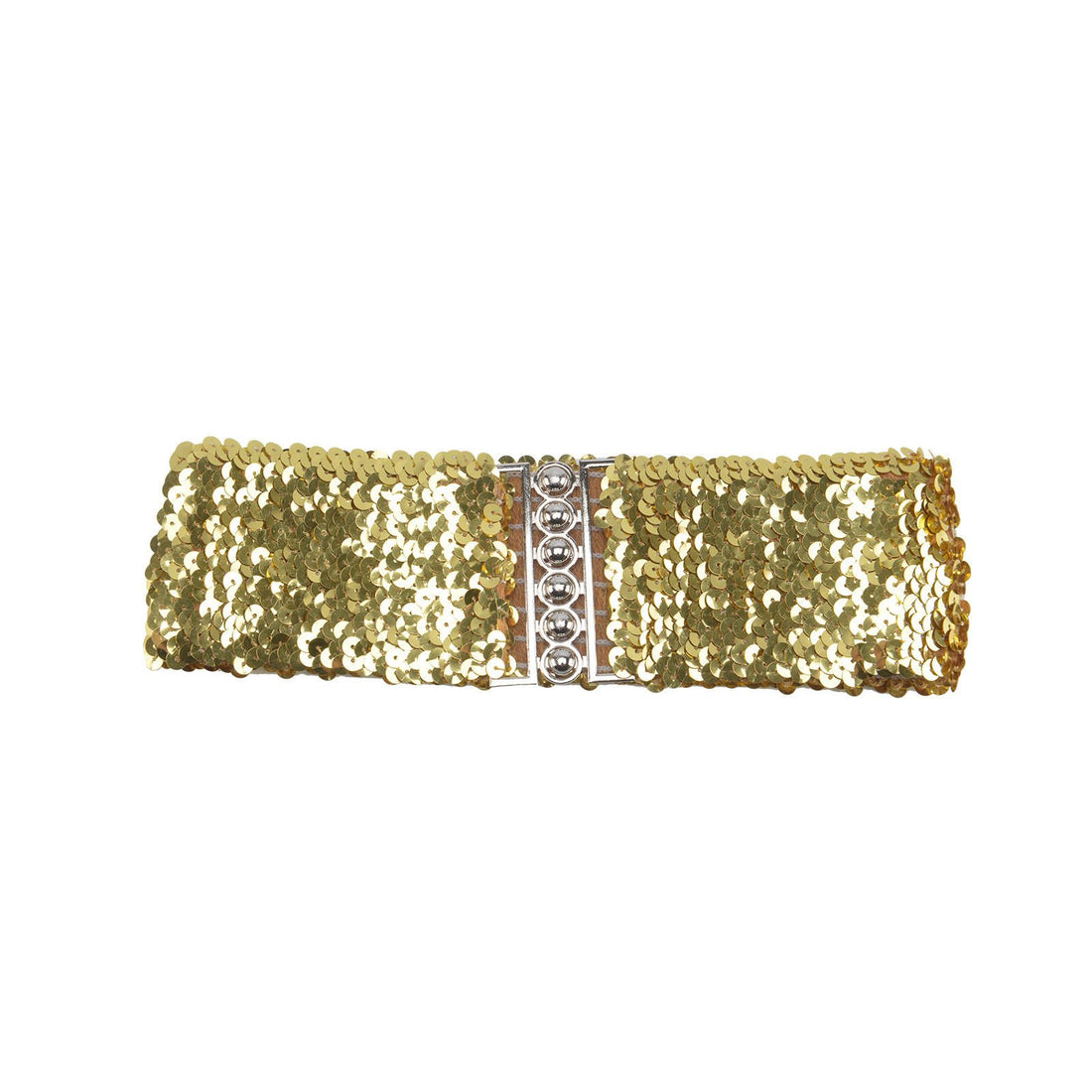 Trimming Shop 52cm Womens Gold Glitter Sequin Belt Elasticated Stretchy Waistband Stylish Hook Fastening Buckle - 7cm Wide Fully Adjustable - Fashion Accessories for Western Outfits