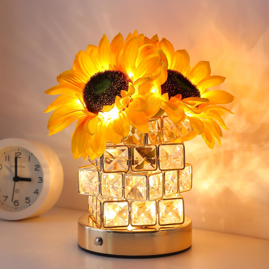 AMWGIMI Sunflowers Flower Lamp Touch Lamp,Rechargeable Cordless Table Lamp, 3-Colour Infinitely Dimming Battery Powered Small Night Light,Gift for Mom for Valentine Day,Mothers Day,Xmas,Birthday