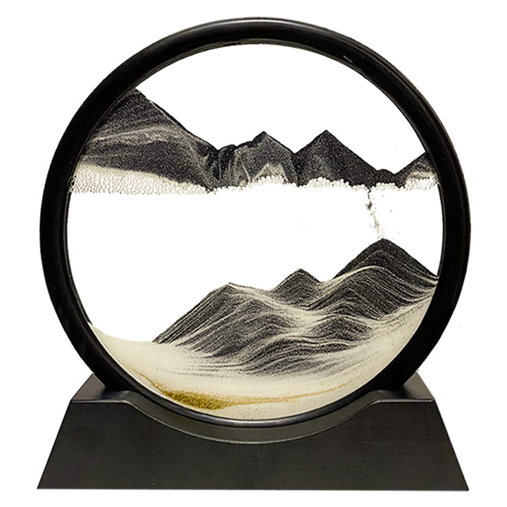 HYUGF Moving Sand Art Picture Decor, 3D Deep Sea Sandscape Liquid Motion, Round Glass Frame Display Flowing Sand Relaxing Gift for Kids Adults Home Office Work Desktop Decoration Toy (Black, 7")