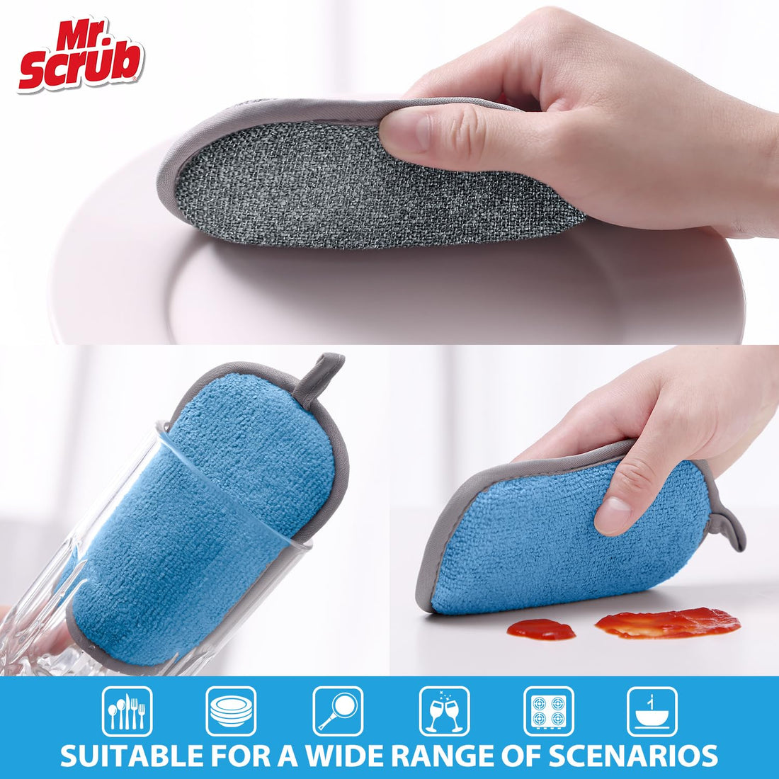 Sponges Kitchen Dish Sponge for Washing Dishes Cleaning Kitchen, All-Purpose, 6 Pack, Non Scratch, Rough Scrubbers Side for Non-Stick Cookware, Soft Microfiber Scrub Side for Dishes, Mr. Scrub