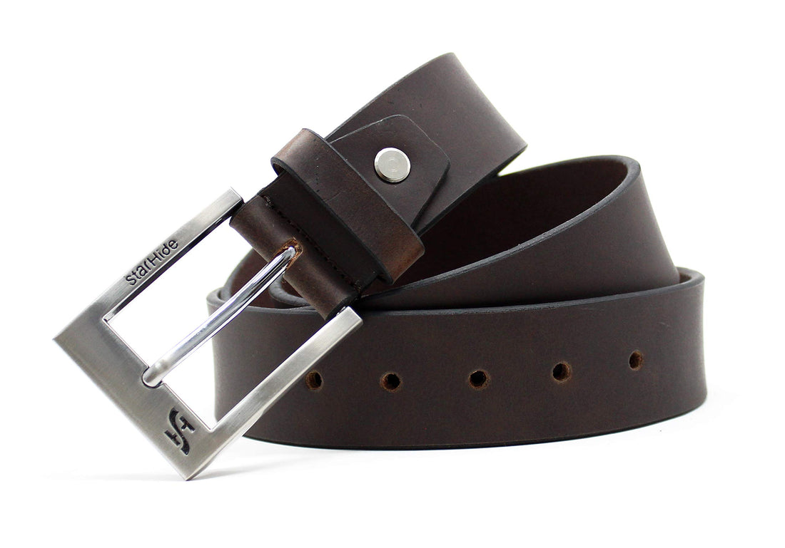 STARHIDE Men's Genuine Cowhide Leather Belt, Full Grain 1.25" Wide Belt with Classic Buckle - Handcrafted Luxury Accessory for Formal and Casual Wear - Gift Boxed - SB07 Brown, (Small 30" - 32")