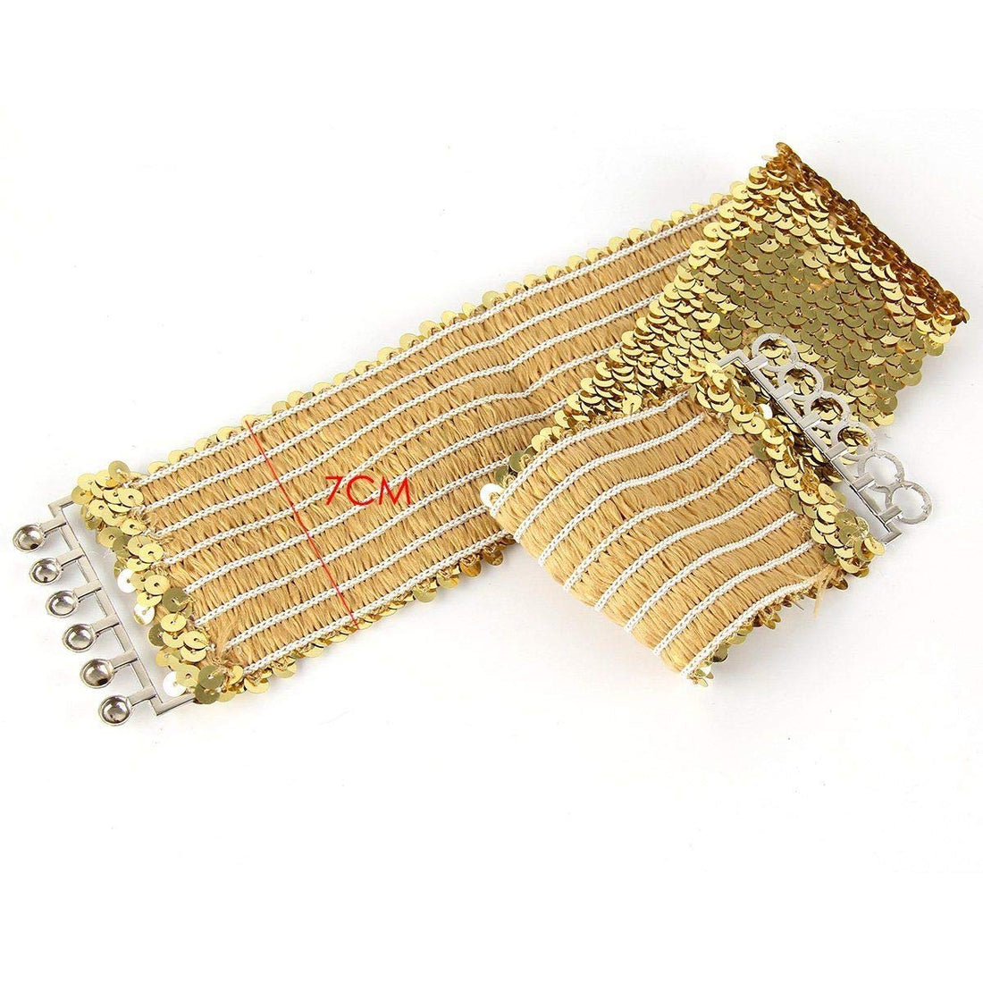 Trimming Shop 52cm Womens Gold Glitter Sequin Belt Elasticated Stretchy Waistband Stylish Hook Fastening Buckle - 7cm Wide Fully Adjustable - Fashion Accessories for Western Outfits