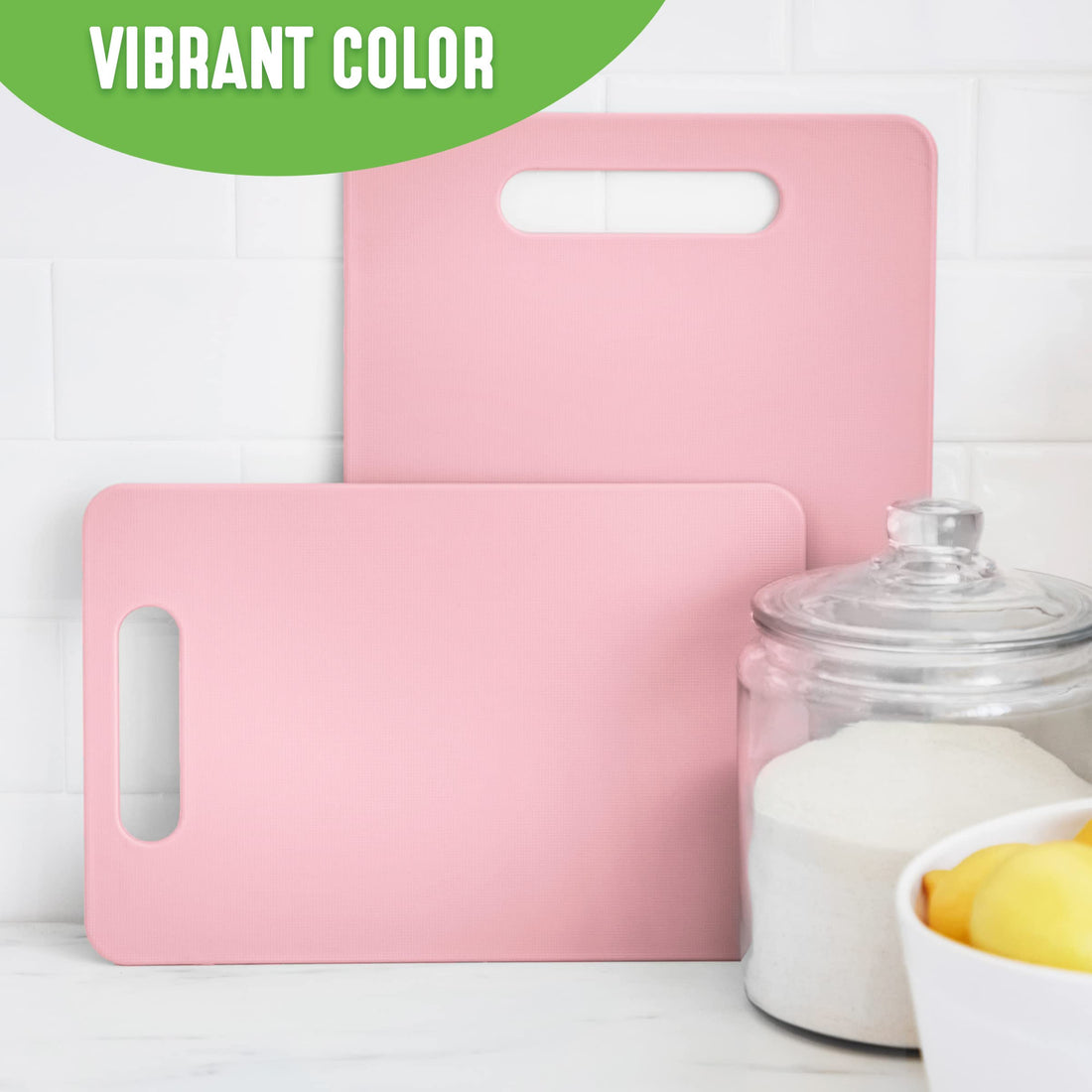 GreenLife Cutting Board Set 8x12" & 10x14", Extra Durable, Meal Prep, Non-Slip, Grip Handles, Crack Resistant, Dishwasher Safe, Reversible, Versatile Kitchen Essentials, Soft Pink