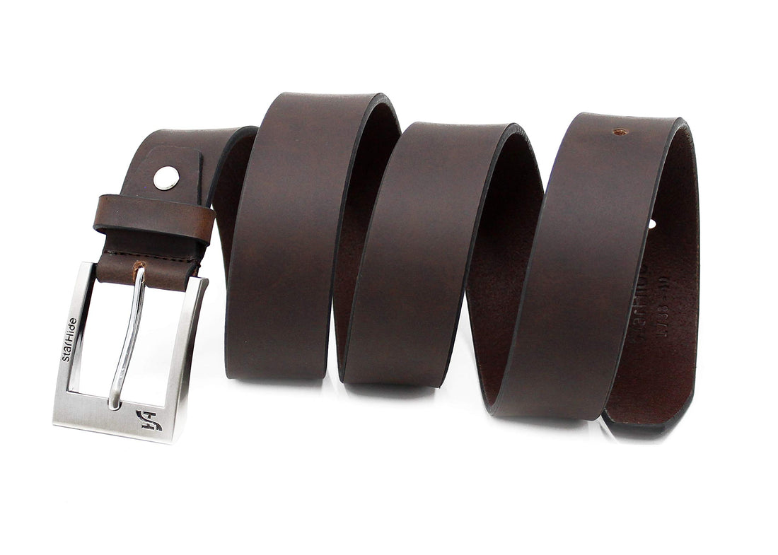 STARHIDE Men's Genuine Cowhide Leather Belt, Full Grain 1.25" Wide Belt with Classic Buckle - Handcrafted Luxury Accessory for Formal and Casual Wear - Gift Boxed - SB07 Brown, (Small 30" - 32")