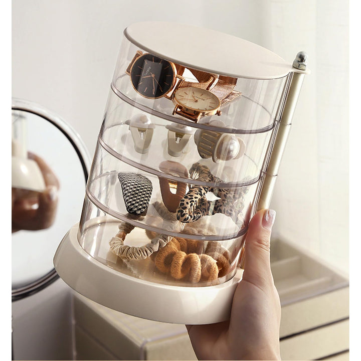 Clear Jewelry Organizer 4-Layers Jewelry Box for Hair Clip, Hair Tie, 360° Rotatable Cute Acrylic Jewelry Holder Organizer for Earring, Ring, Bracelet, Hair Accessories Holder for Women