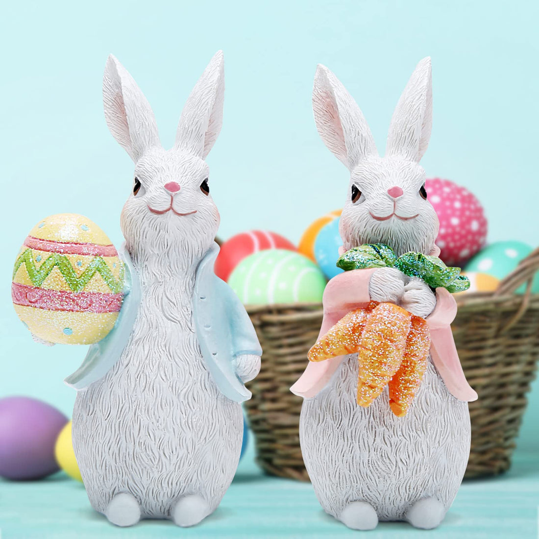 Hodao Easter Bunny Decorations Spring Indoor Home Decor Classic Rabbit Figurines Gifts