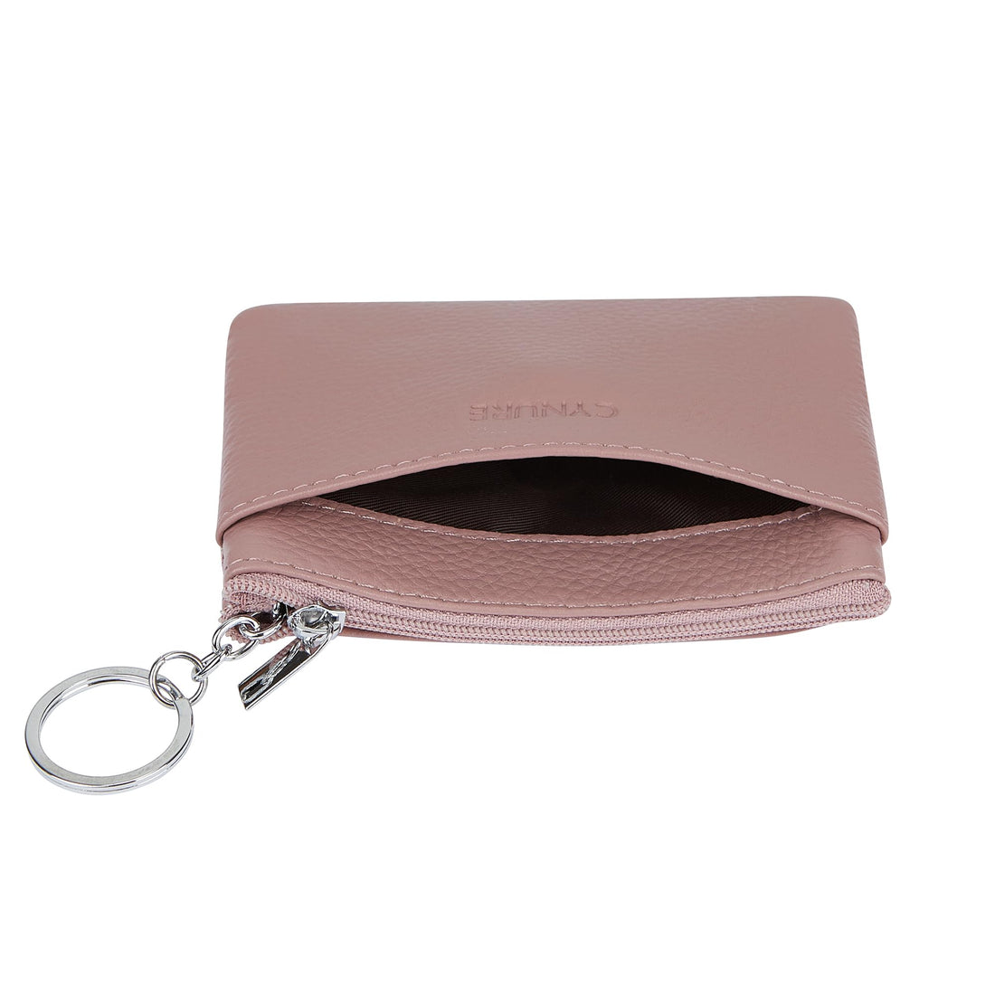 Women's Genuine Leather Coin Purse Mini Pouch Change Wallet with Keychain, Dark Pink, One Size, Coin Purse