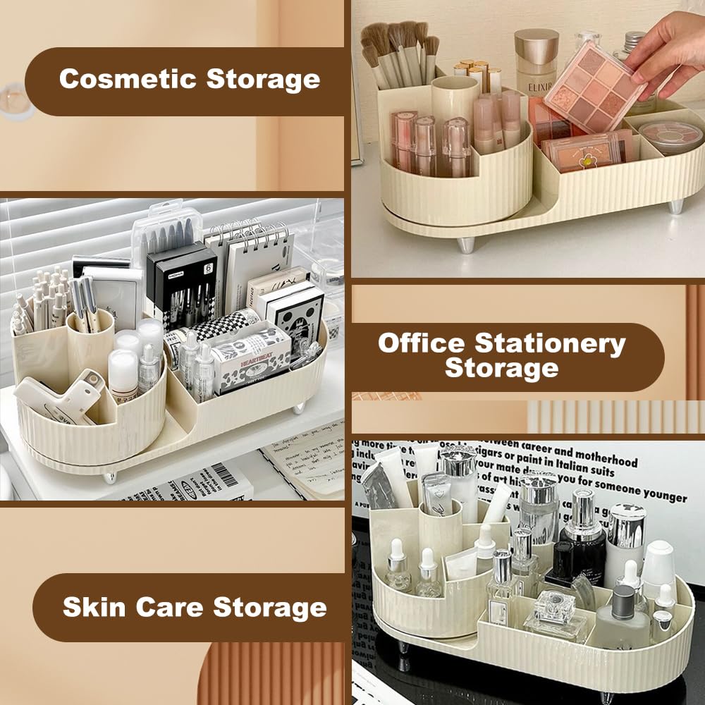 360 Rotating Makeup Organizer, Rotating Compartment 2 In 1 Cosmetic Storage