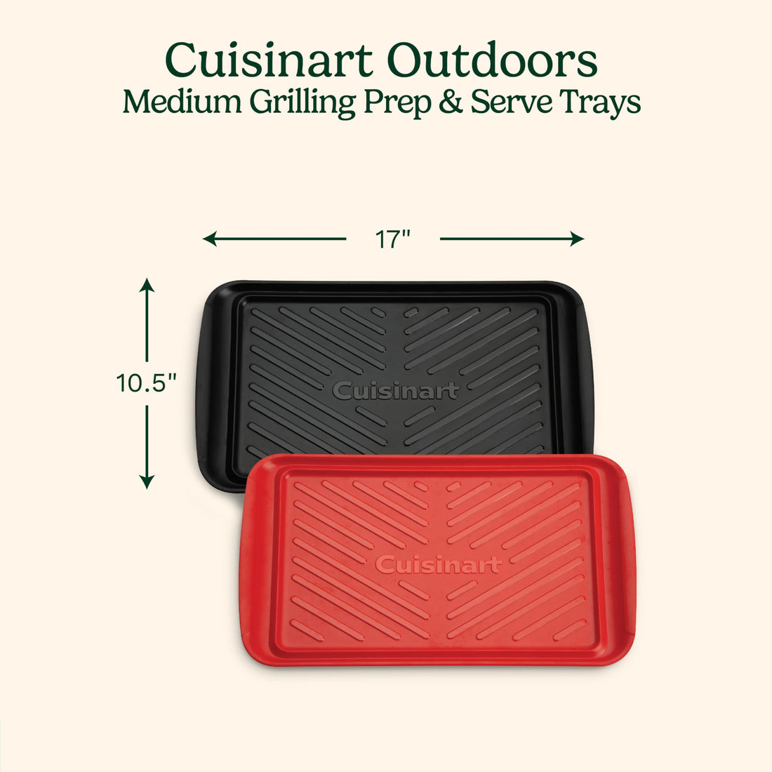 Cuisinart Grilling Prep and Serve Trays, 17x10.5 inch BBQ Safe for Food Handling, 2 Dishwasher Safe Nesting Trays Black and Red, Perfect Grilling Tray for Cooked and Raw Meat, Fits 6 Burgers