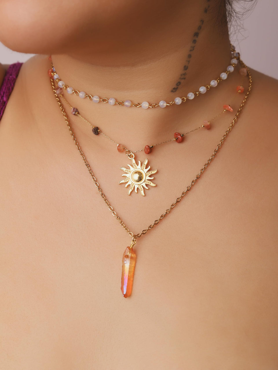 Sacina Layered Sun Necklace, Crystal Necklace, Boho Necklace, Hippie Necklace, Summer Necklace, Beach Necklace, Christmas Jewelry Gift for Women