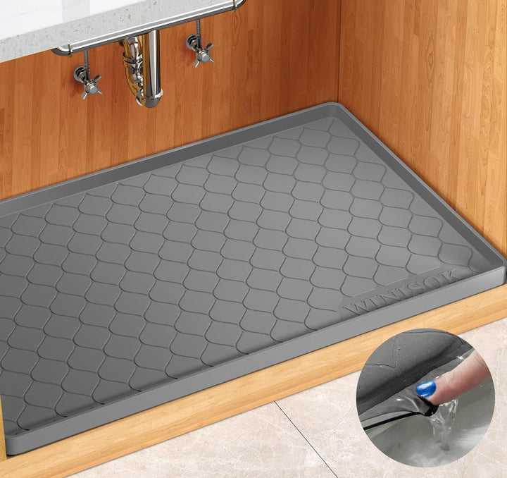 Winisok Waterproof Under Sink Mat 34” x 22” Cabinet Liner for Kitchen and Bathroom, Shelf Protector Silicone Under Sink Tray, Cabinet Organizers and Storage Sink Drip Tray