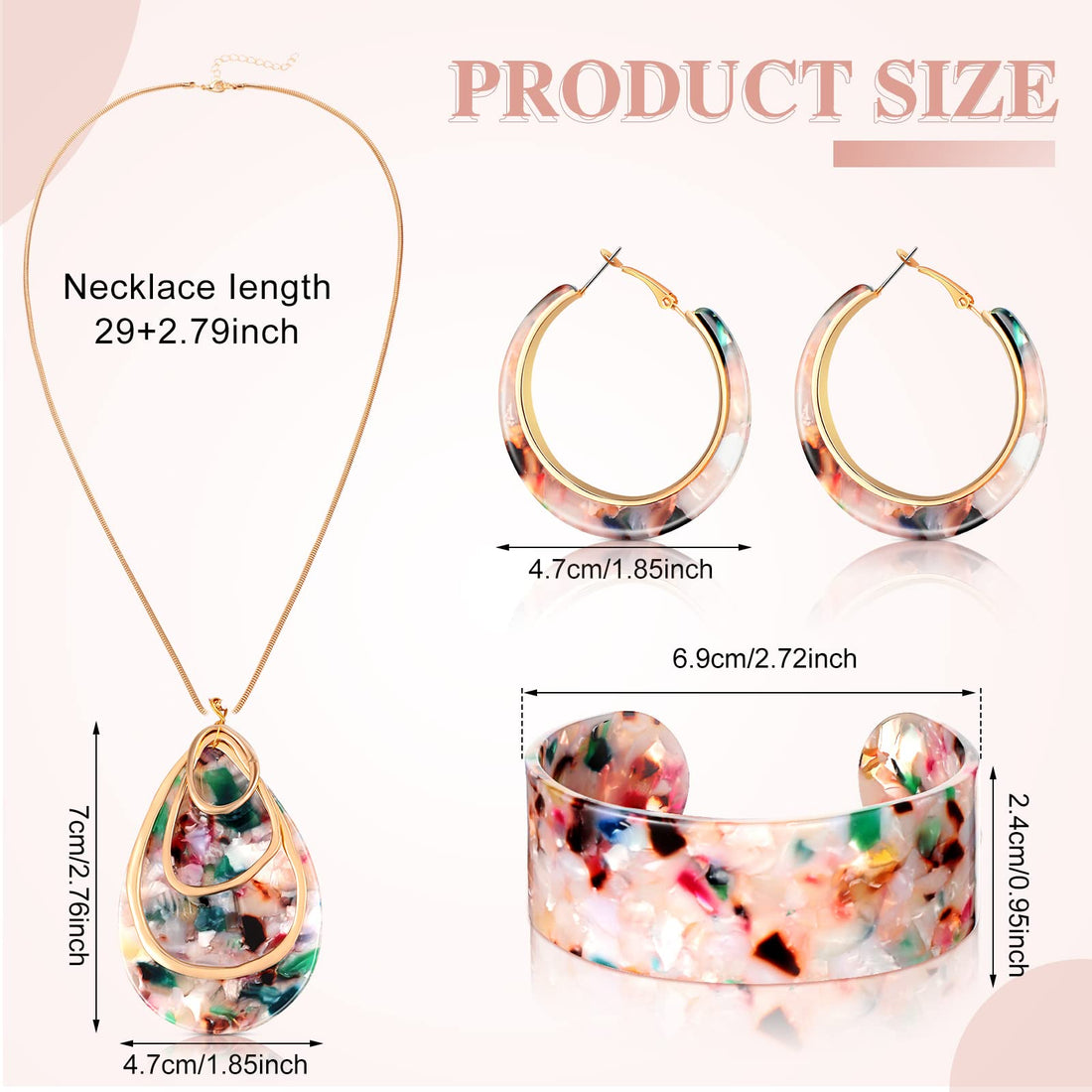 Kenning 4 Pcs Acrylic Jewelry Set for Women Statement Boho Resin Earrings Necklace Bracelet Stylish Jewelry Set for Women(Water Drop)(Water Drop)