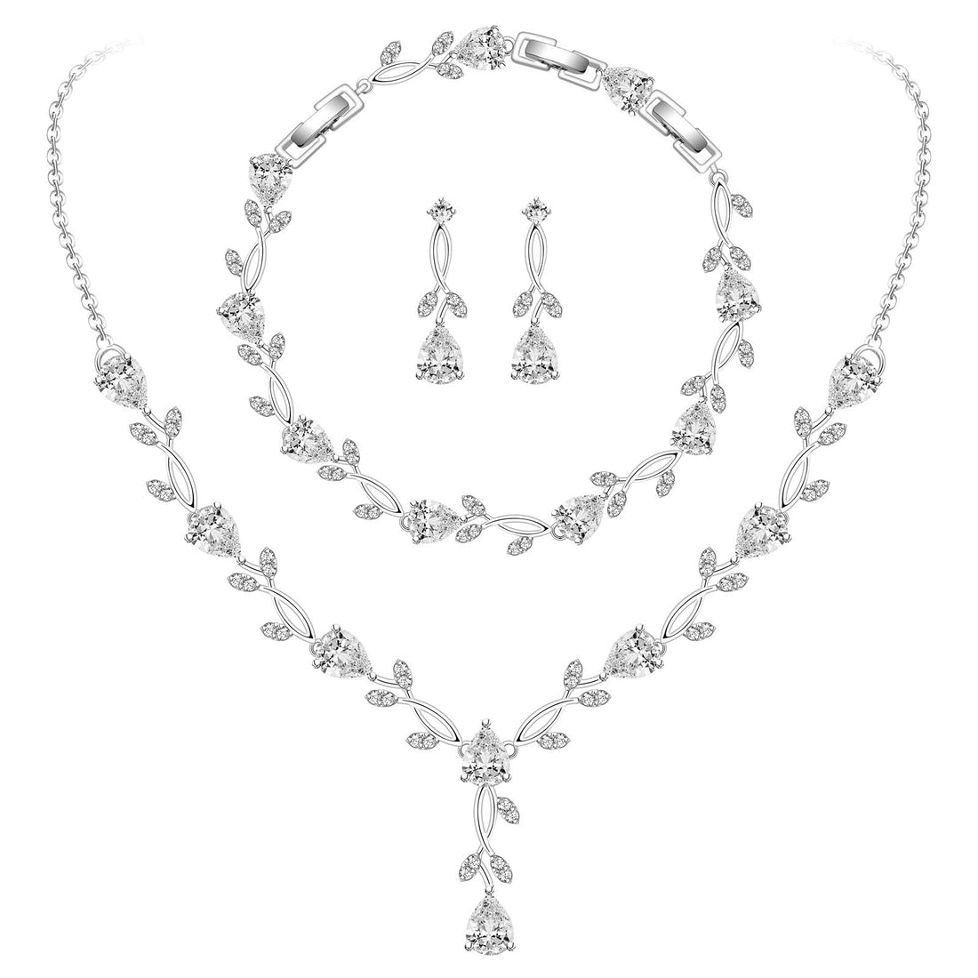 GZWHD Bridal Jewelry Sets for Wedding Bridesmaid Accessories Necklace Bracelet Earrings Set for Bride Silver Jewelry Set for Women Party Prom