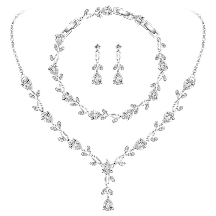 GZWHD Bridal Jewelry Sets for Wedding Bridesmaid Accessories Necklace Bracelet Earrings Set for Bride Silver Jewelry Set for Women Party Prom