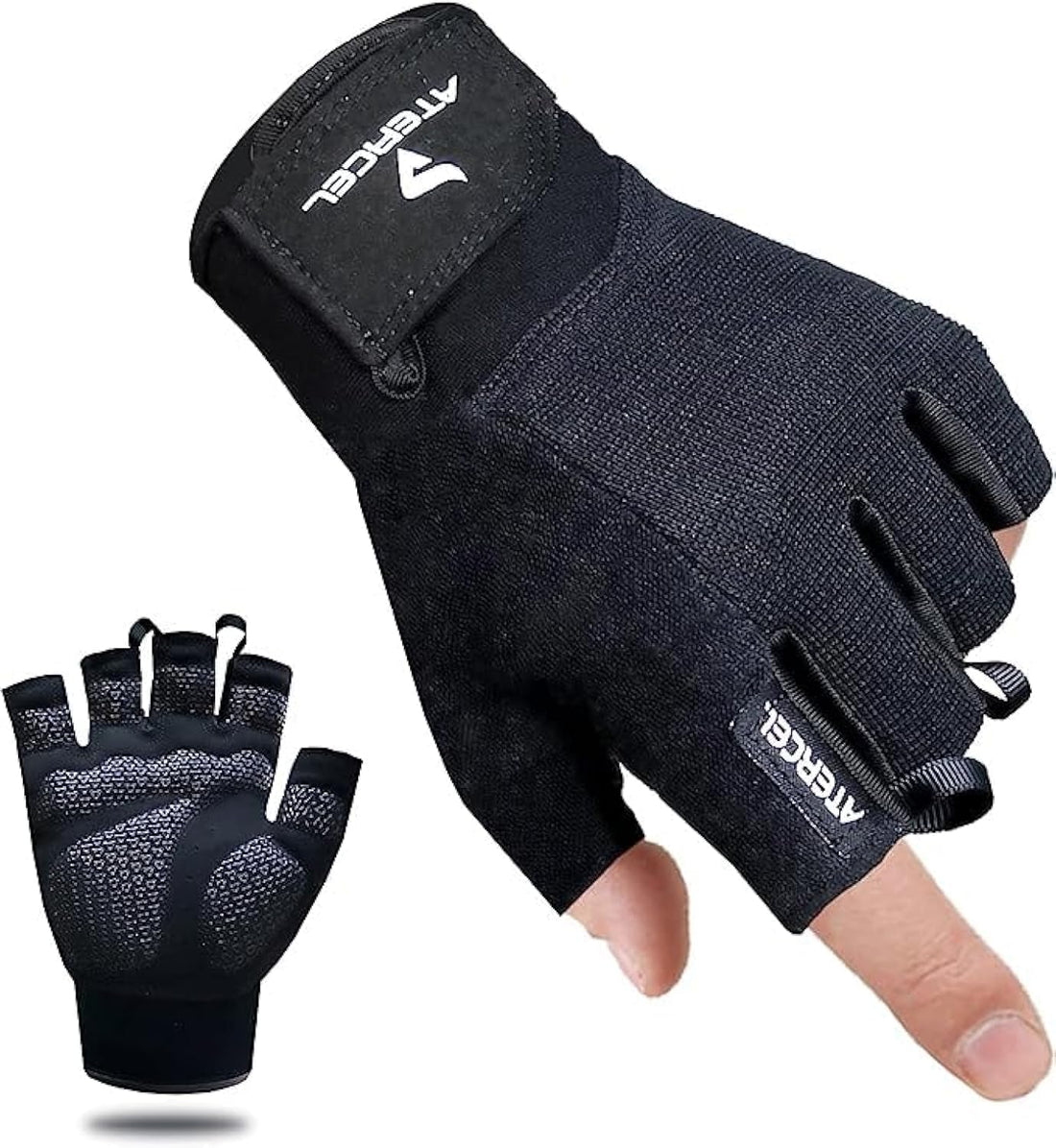 ATERCEL Workout Gloves for Men and Women, Exercise Gloves for Weight Lifting, Cycling, Gym, Training, Breathable and Snug fit (Black, L)