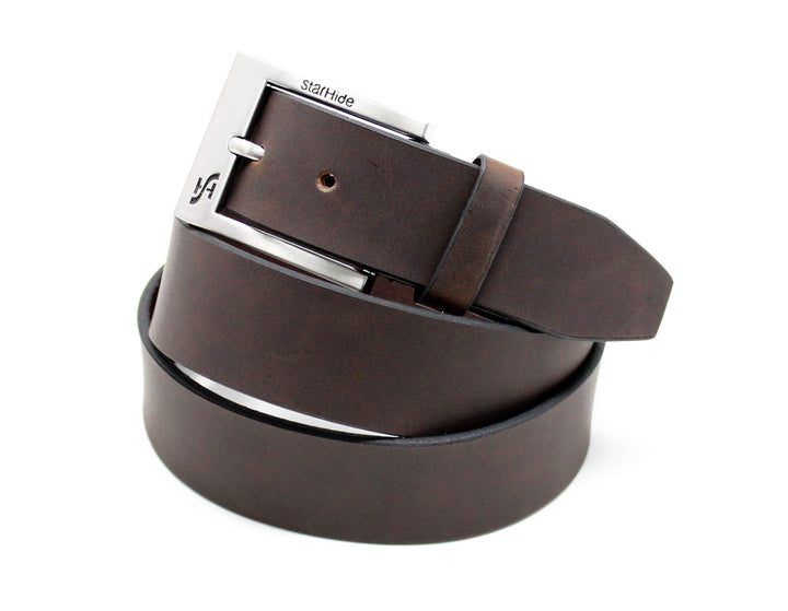 STARHIDE Men's Genuine Cowhide Leather Belt, Full Grain 1.25" Wide Belt with Classic Buckle - Handcrafted Luxury Accessory for Formal and Casual Wear - Gift Boxed - SB07 Brown, (Small 30" - 32")