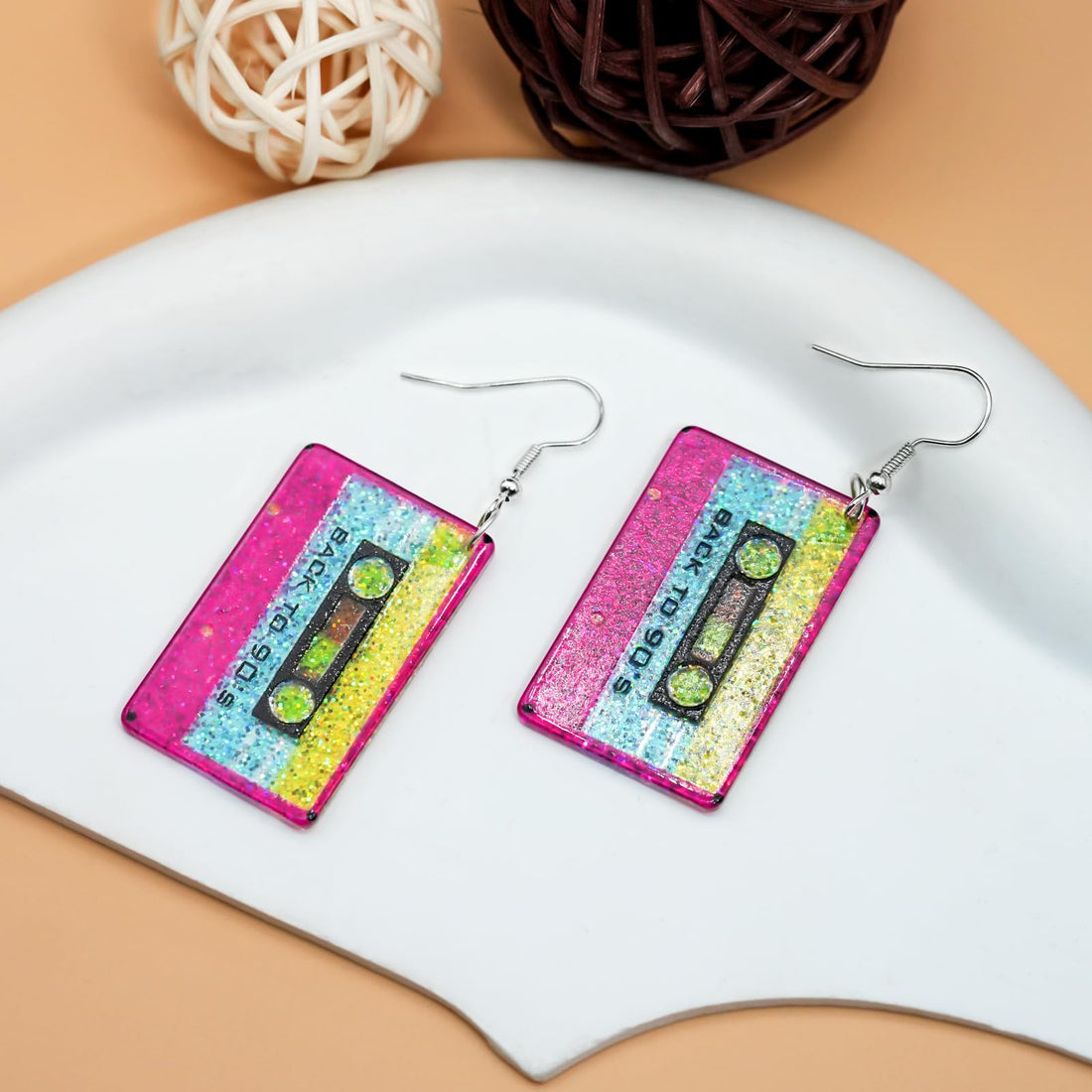 80s Neon Earrings for Women Cassette Tape Earrings Acrylic Drop Earrings Retro Radio Dangle Earrings for 80's 90's Outfit Party Halloween Costume 80s Accessories for Women Neon 80s Jewelry-Tape 1pcs