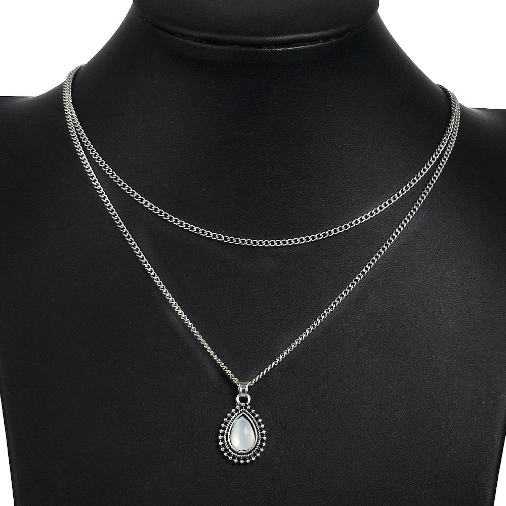 fxmimior Simple Layered Bar Silver Drop Pendant Necklace Boho V Neck Women Accessories