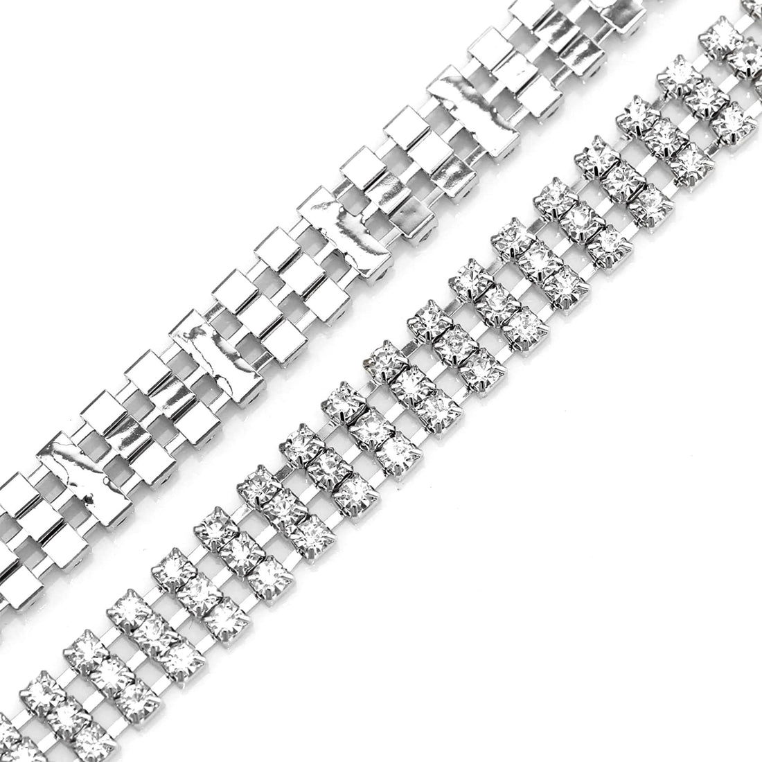 WedDecor Women's Metal Wiest Belt Diamante Rhinestone Waist Chain Belts for Women Dresses, Adjustable Waist Women Fashion Accessory, Bridal Belt, Crystal Belt, 42" Long 3 Row Diamond, Silver