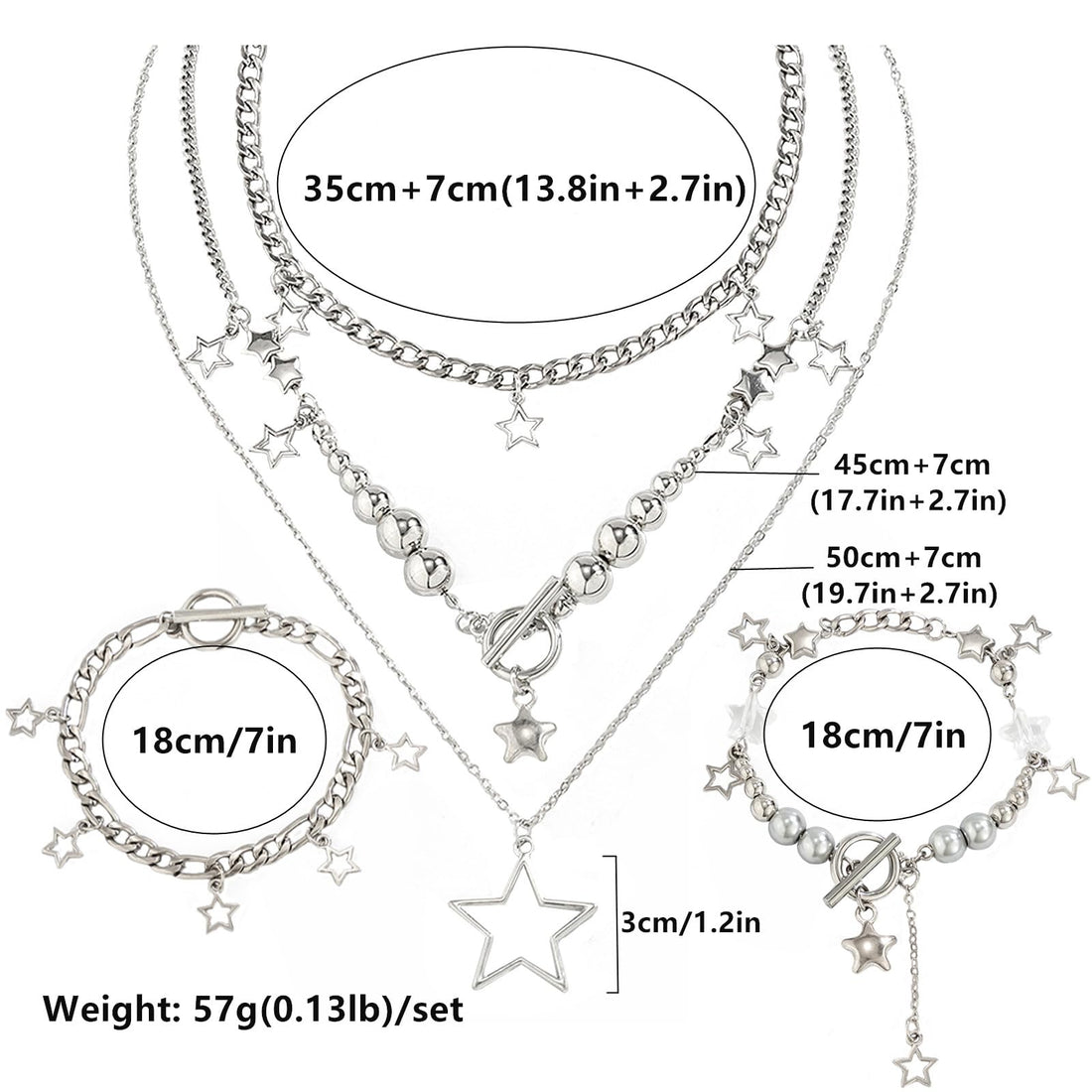 2 Pieces Silver Star Necklace Y2K Jewelry Set Grunge Necklace Kawaii Cute Necklaces Aesthetic Vintage Emo Jewelry (Silver 1)