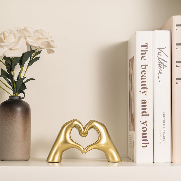 Heart Hands Sculpture - Gold Decor Living Room Accessories - Heart Shaped Table Sculptures Home Decor Statue - Cute Small Shelf Decor Aesthetic - I Love You Gifts Girlfriend Birthday Women Anniversary