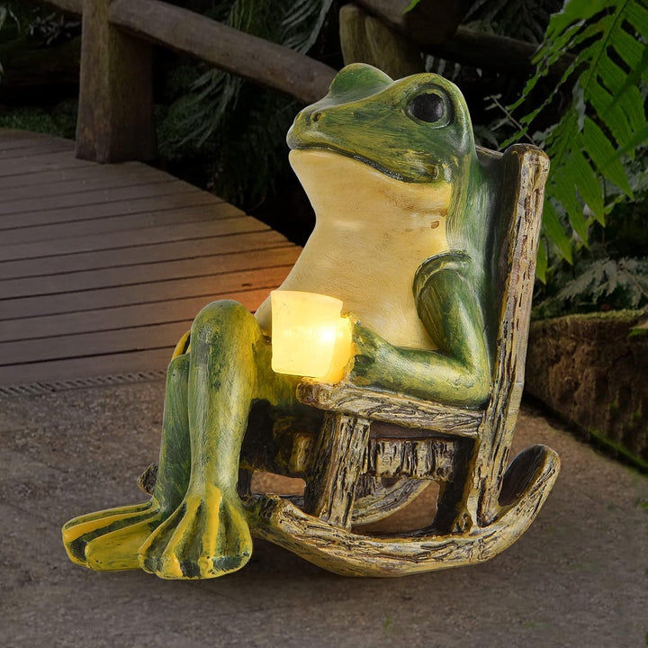 FOXMIS Miniature Frog Garden Statue Valentines Day Gifts Decorations Fairy Garden Accessories Outdoor Lights Solar Garden Frog Decor Art Housewarming Gift for Patio,Yard,Lawn Ornament,3.89"x2.36"x3.93