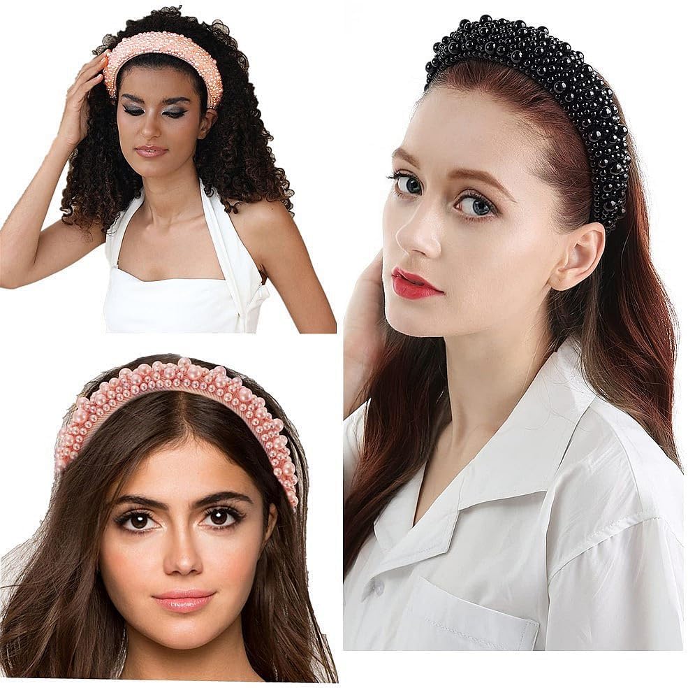 TRIXES Pink Beaded Headband - Women's Fashion Accessory - Pearl Beaded