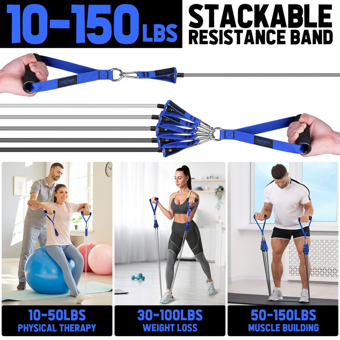 WALITO Resistance Bands Set - Exercise Bands with Handles, Door Anchor, Legs Ankle Straps, for Heavy Resistance Training, Physical Therapy, Muscle Training, Yoga, Home Workouts